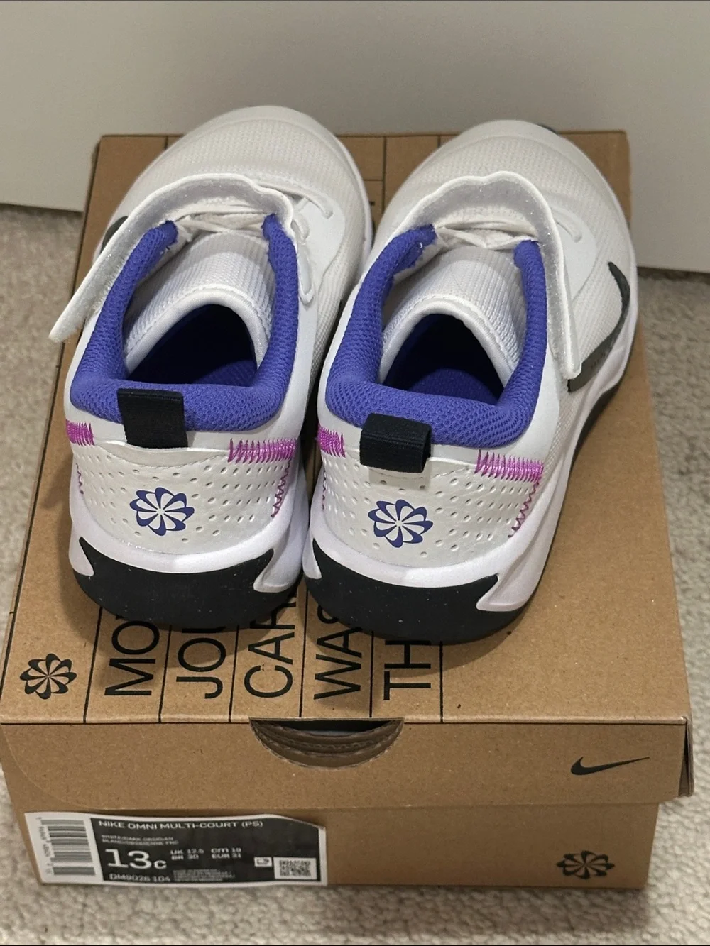 Nike Kids White Sneakers with Purple Lining